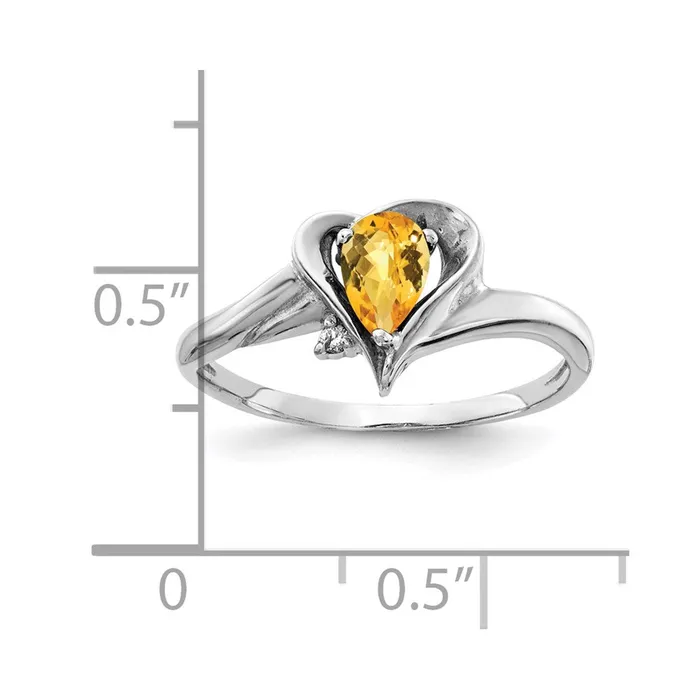 Goldia 14k White Gold 6x4mm Pear Citrine Checker VS Diamond ring Rings