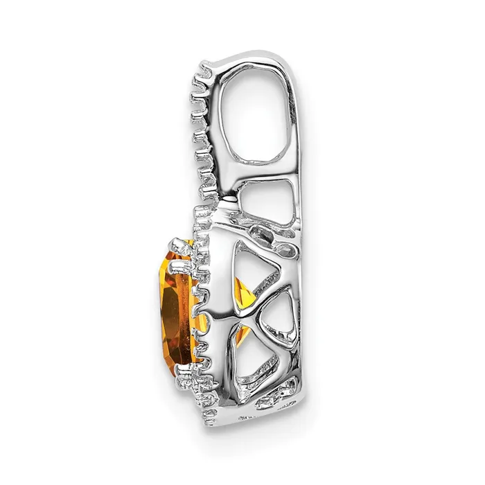 Goldia 14k White Gold Cushion Citrine and Real Diamond Pendant Necklaces