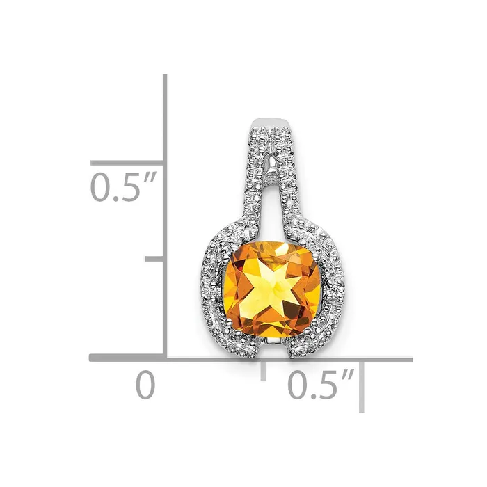 Goldia 14k White Gold Cushion Citrine and Real Diamond Pendant Necklaces