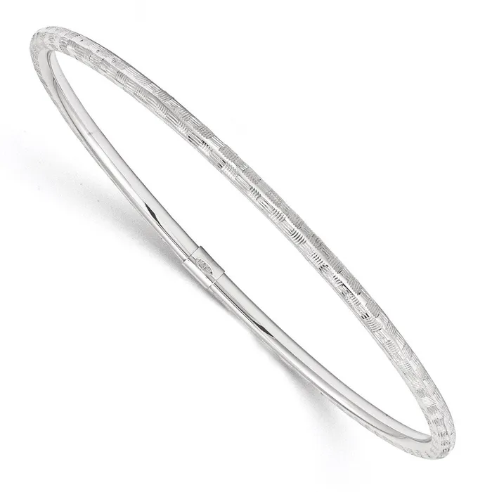 Goldia 14k White Gold Diamondcut Slip on Bangle Earrings
