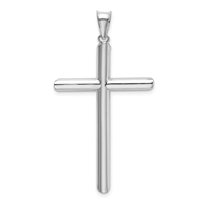 Goldia 14k White Gold Polished Tube Cross Pendant Necklaces