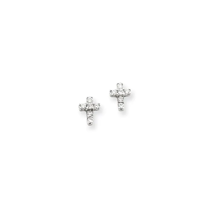 Goldia 14k White Gold Real Diamond Cross Earrings Earrings