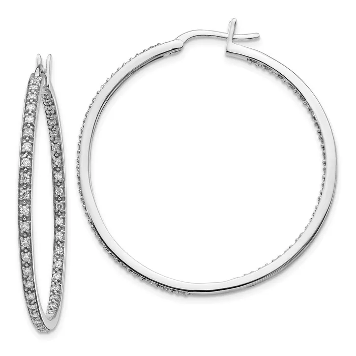 Goldia 14k White Gold Real Diamond InOut Hoop Earrings Earrings