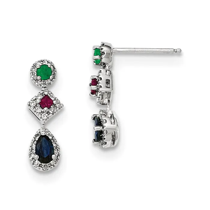 Goldia 14K White Gold Real Diamond Sapphire Emerald u0026 Ruby Earrings Earrings