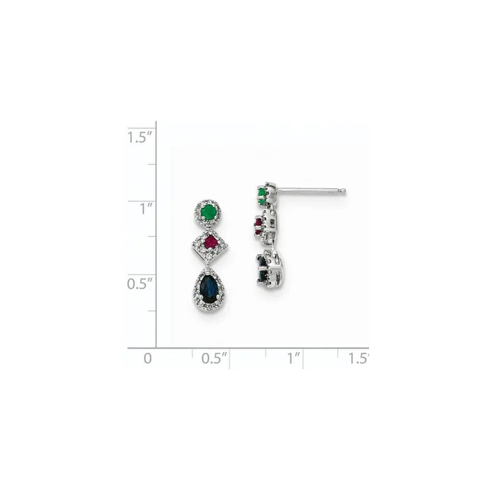 Goldia 14K White Gold Real Diamond Sapphire Emerald u0026 Ruby Earrings Earrings