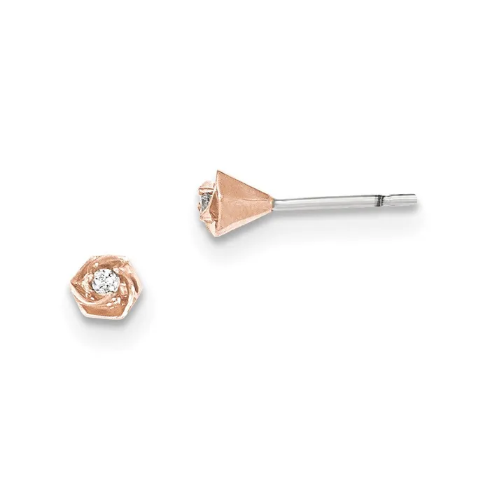 Goldia 14K White Gold wRose Rhodium Real Diamond Post Earrings Earrings