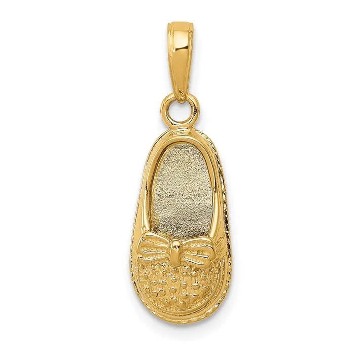 Goldia 14k Yellow Gold 3D Baby Shoe with Bow Pendant Necklaces