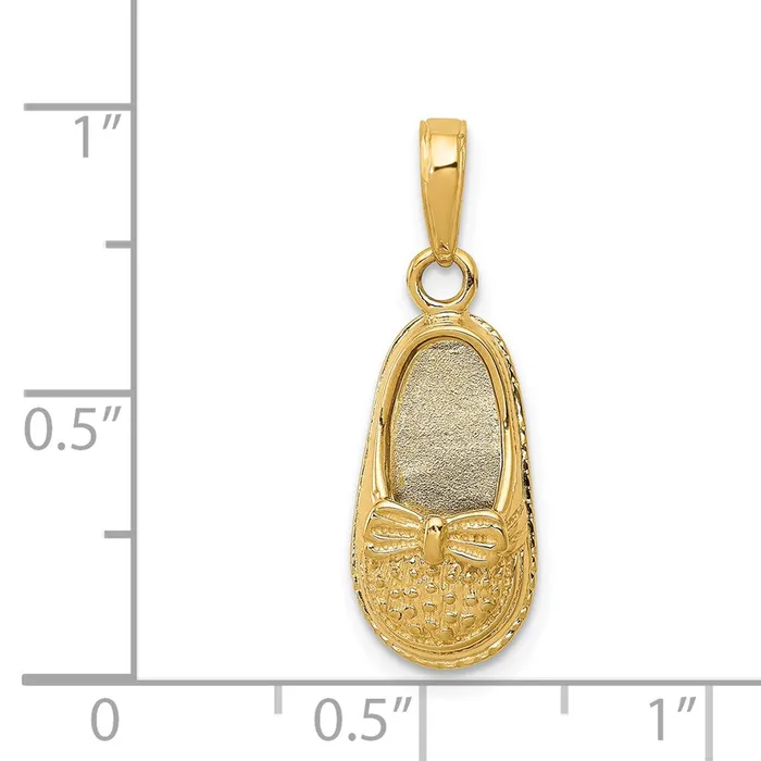 Goldia 14k Yellow Gold 3D Baby Shoe with Bow Pendant Necklaces