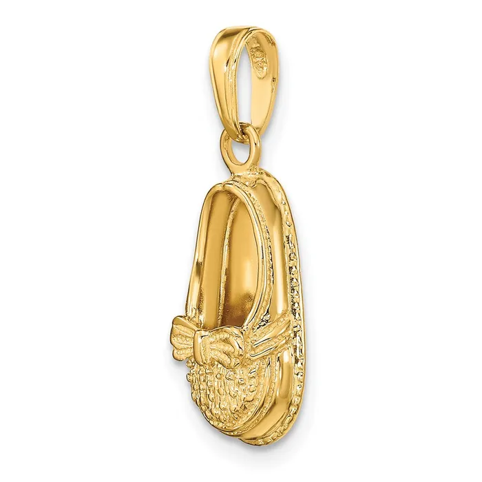 Goldia 14k Yellow Gold 3D Baby Shoe with Bow Pendant Necklaces