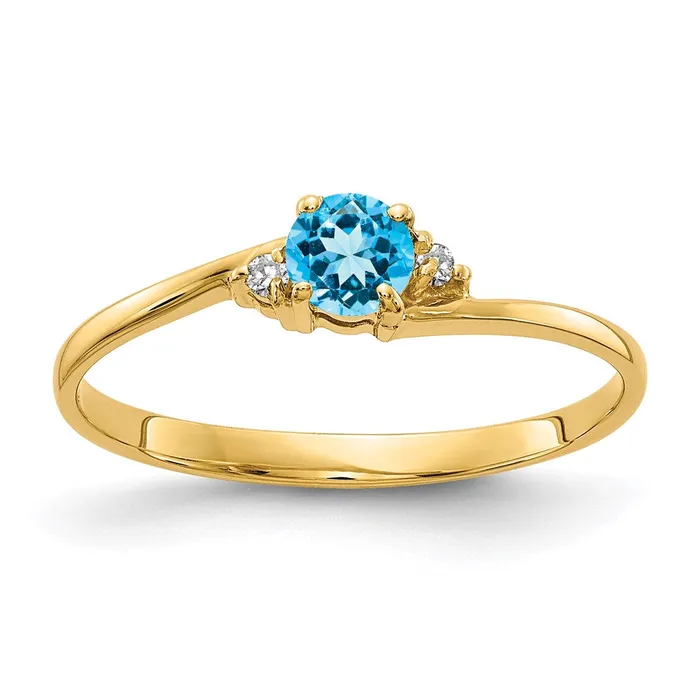 Goldia 14K Yellow Gold 4mm Blue Topaz A Real Diamond ring Rings