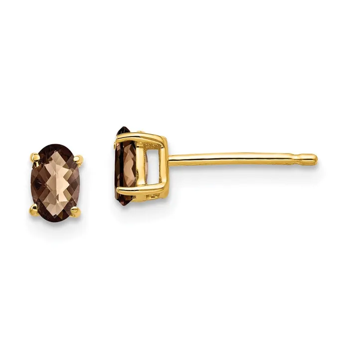 Goldia 14k Yellow Gold 5x3 Oval CheckerCut Smok Yellow Gold Quartz Earrings Earrings