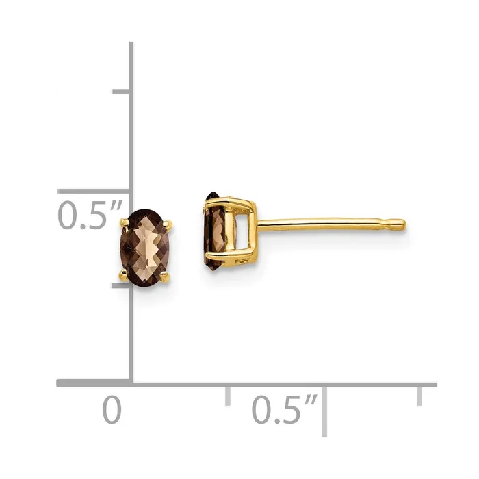 Goldia 14k Yellow Gold 5x3 Oval CheckerCut Smok Yellow Gold Quartz Earrings Earrings