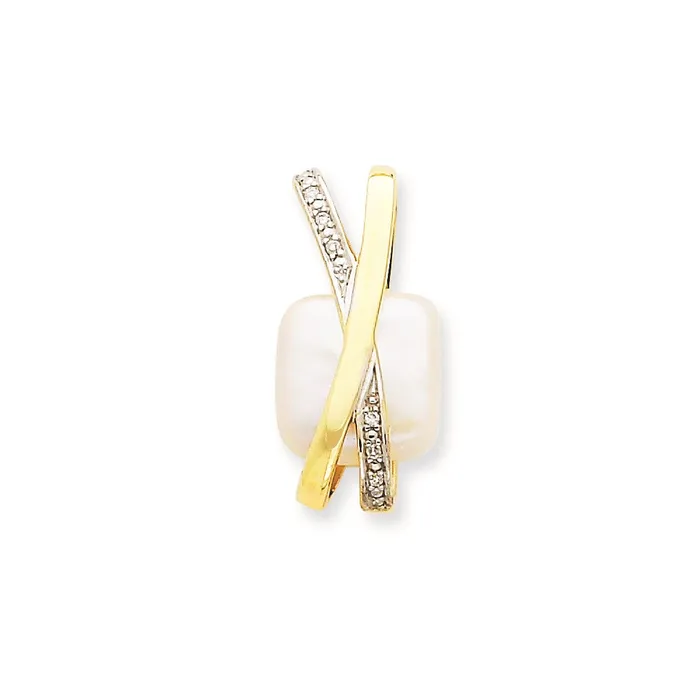 Goldia 14k Yellow Gold Diamond and FW Cultured Pearl Pendant Necklaces