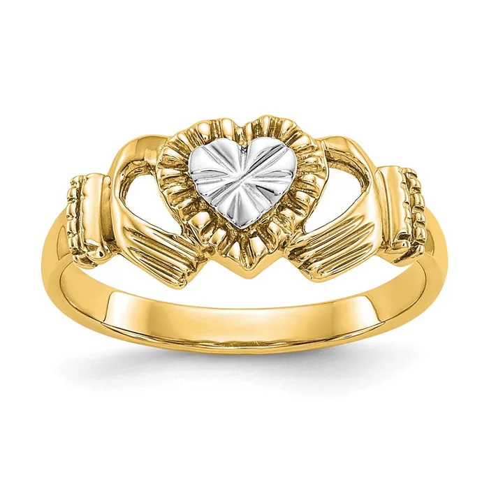 Goldia 14k Yellow Gold DiamondCut u0026 Rhodium Claddagh Ring Rings