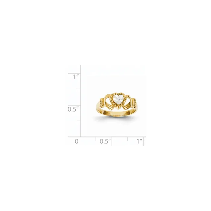 Goldia 14k Yellow Gold DiamondCut u0026 Rhodium Claddagh Ring Rings
