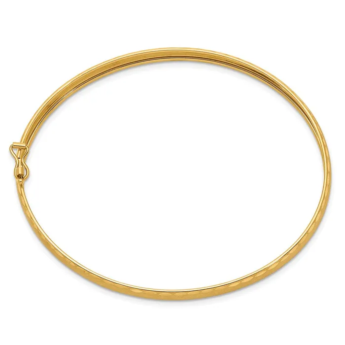 Goldia 14k Yellow Gold Satin Diamondcut Edge Oval Flexible Bangle Rings