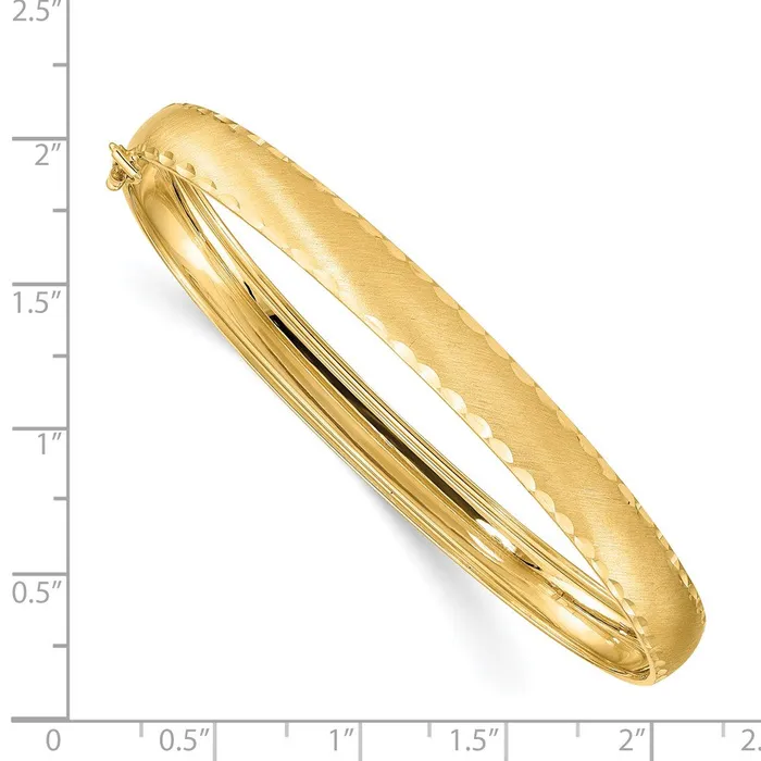 Goldia 14k Yellow Gold Satin Diamondcut Edge Oval Flexible Bangle Rings