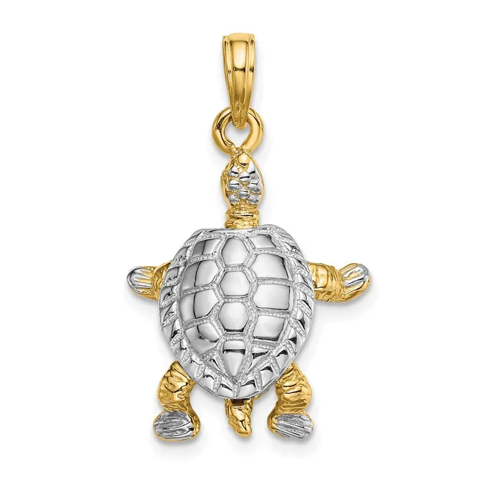 Goldia 14k Yellow Rhodium Gold with White Rhodium 3D Land Turtle W Moveable Head Charm Charm Necklaces Goldia 14k Yellow Rhodium Gold with White Rhodium 3D Land Turtle W Moveable Head Charm Charm Necklaces