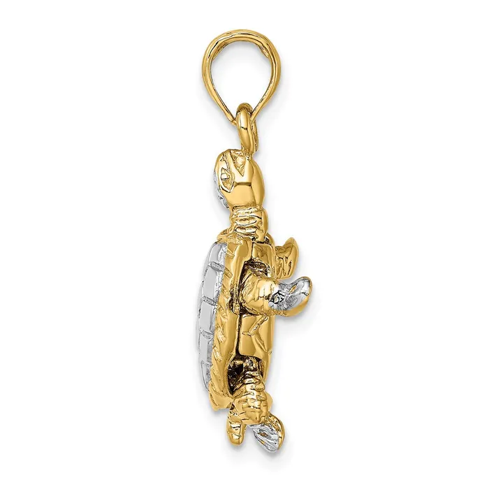 Goldia 14k Yellow Rhodium Gold with White Rhodium 3D Land Turtle W Moveable Head Charm Charm Necklaces
