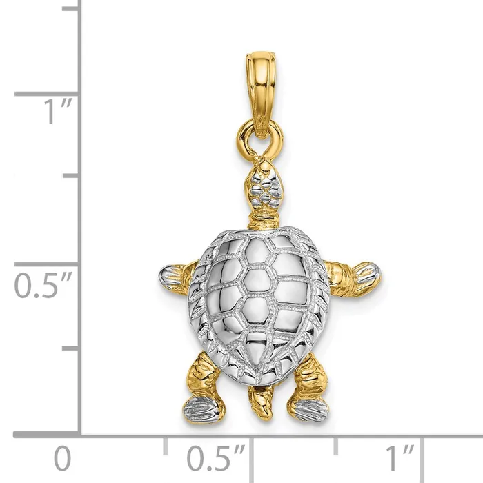 Goldia 14k Yellow Rhodium Gold with White Rhodium 3D Land Turtle W Moveable Head Charm Charm Necklaces