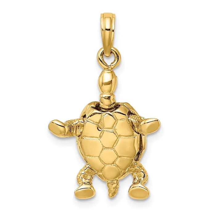 Goldia 14k Yellow Rhodium Gold with White Rhodium 3D Land Turtle W Moveable Head Charm Charm Necklaces