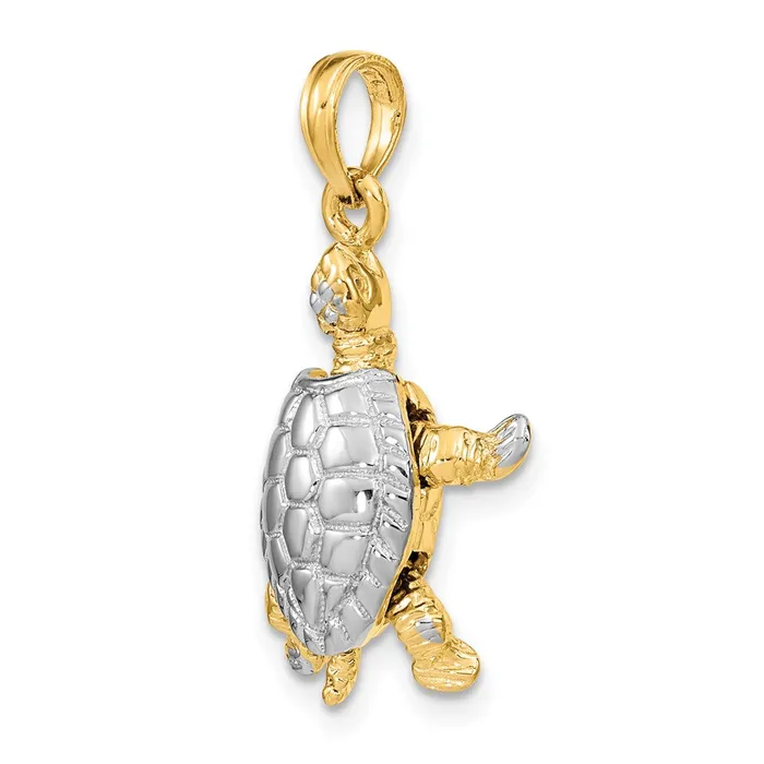 Goldia 14k Yellow Rhodium Gold with White Rhodium 3D Land Turtle W Moveable Head Charm Charm Necklaces