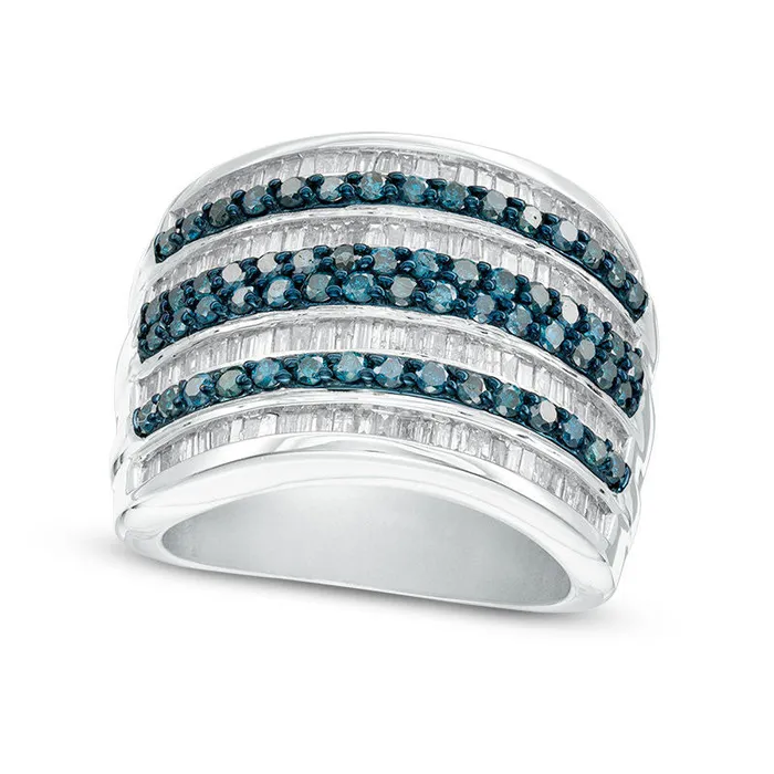 Goldia 20 CT TW Enhanced Blue and White Natural Diamond MultiRow Ring in Sterling Silver Rings Goldia 20 CT TW Enhanced Blue and White Natural Diamond MultiRow Ring in Sterling Silver Rings