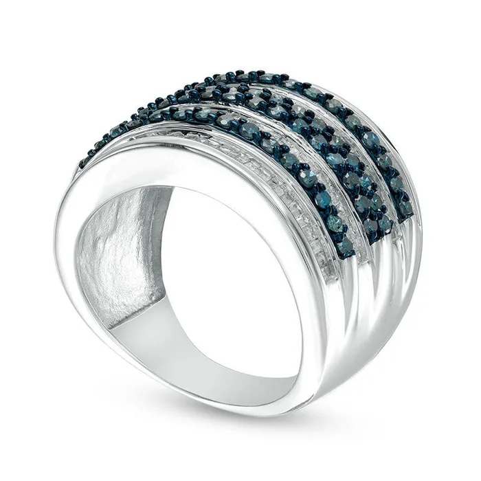 Goldia 20 CT TW Enhanced Blue and White Natural Diamond MultiRow Ring in Sterling Silver Rings Goldia 20 CT TW Enhanced Blue and White Natural Diamond MultiRow Ring in Sterling Silver Rings