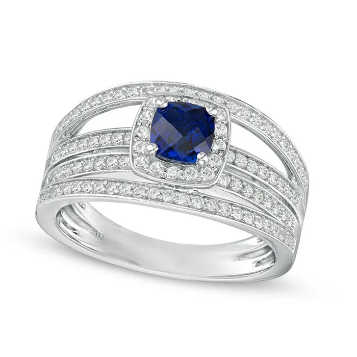 Goldia 50mm CushionCut LabCreated Blue and White Sapphire Frame MultiRow Ring in Sterling Silver Rings Goldia 50mm CushionCut LabCreated Blue and White Sapphire Frame MultiRow Ring in Sterling Silver Rings
