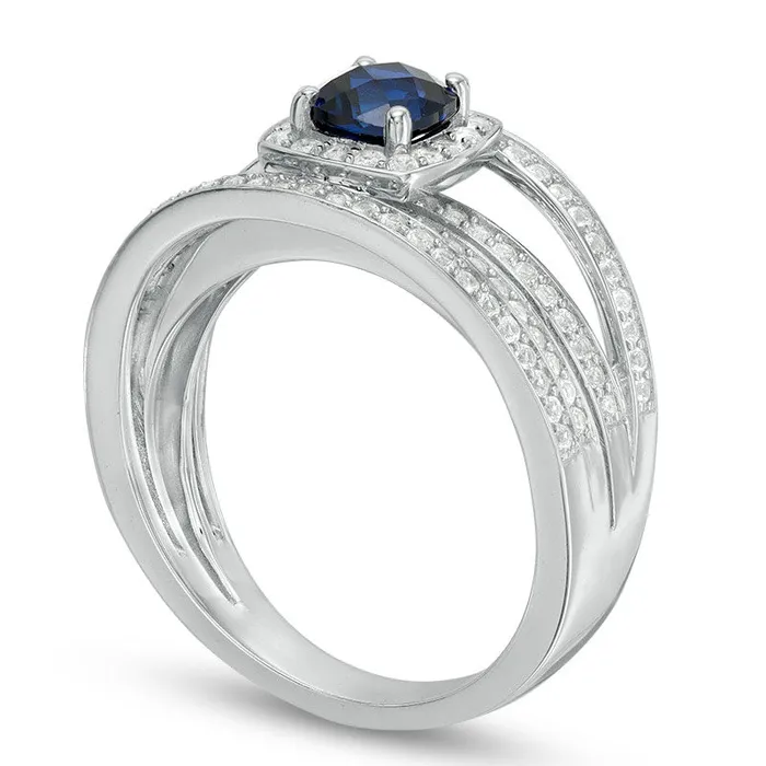 Goldia 50mm CushionCut LabCreated Blue and White Sapphire Frame MultiRow Ring in Sterling Silver Rings Goldia 50mm CushionCut LabCreated Blue and White Sapphire Frame MultiRow Ring in Sterling Silver Rings