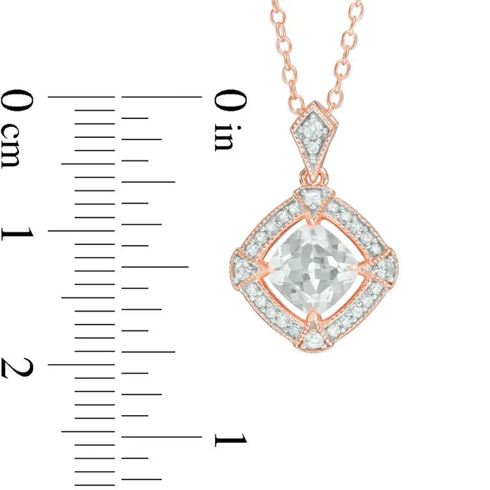 Goldia 60mm CushionCut LabCreated White Sapphire and 01 CT TW Diamond Pendant in Sterling Silver with Rose Rhodium Necklaces Goldia 60mm CushionCut LabCreated White Sapphire and 01 CT TW Diamond Pendant in Sterling Silver with Rose Rhodium Necklaces