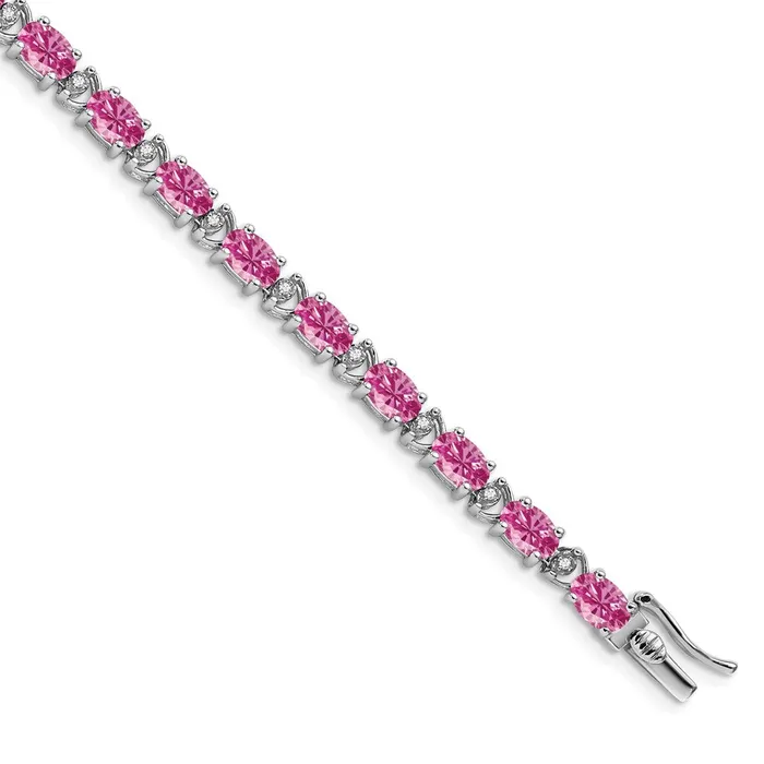goldiaca 14k White Gold Oval Created Pink Sapphire and Natural Diamond Bracelet Bracelets goldiaca 14k White Gold Oval Created Pink Sapphire and Natural Diamond Bracelet Bracelets
