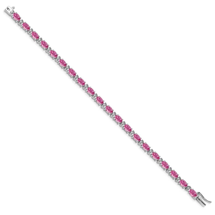 goldiaca 14k White Gold Oval Created Pink Sapphire and Natural Diamond Bracelet Bracelets