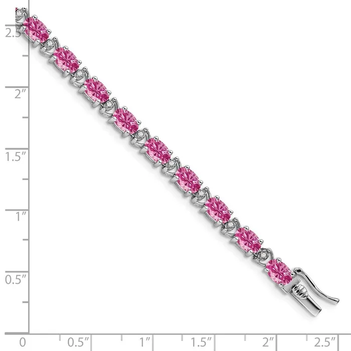 goldiaca 14k White Gold Oval Created Pink Sapphire and Natural Diamond Bracelet Bracelets