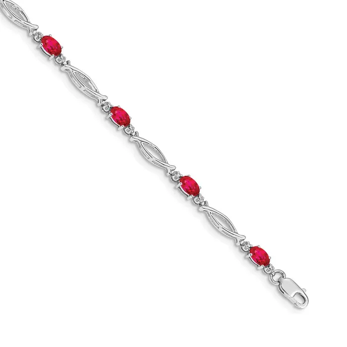 goldiaca Bracelets 14k White Gold Natural Diamond and Ruby Bracelet
