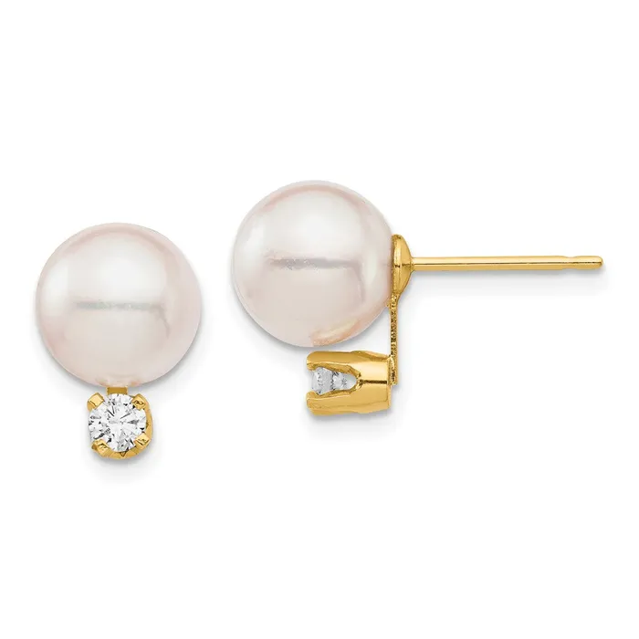 goldiaca Earrings 14K 8 9mm White Round Saltwater Akoya Cultured Pearl Diamond Post Earrings goldiaca Earrings 14K 8 9mm White Round Saltwater Akoya Cultured Pearl Diamond Post Earrings