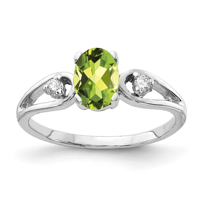 goldiaca Rings 14k White Gold 7x5mm Oval Peridot Checker AA Real Diamond ring goldiaca Rings 14k White Gold 7x5mm Oval Peridot Checker AA Real Diamond ring