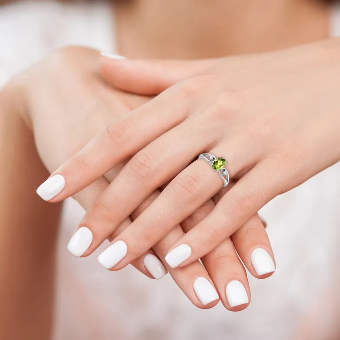 goldiaca Rings 14k White Gold 7x5mm Oval Peridot Checker AA Real Diamond ring goldiaca Rings 14k White Gold 7x5mm Oval Peridot Checker AA Real Diamond ring