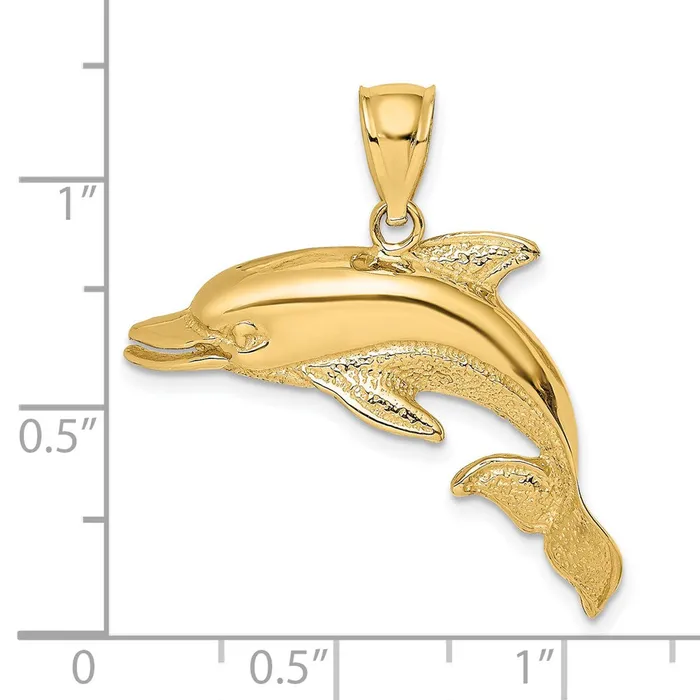 Goldia Charm Necklaces 14k Yellow Gold Polished and Textrued Open Mouth Dolphin Charm