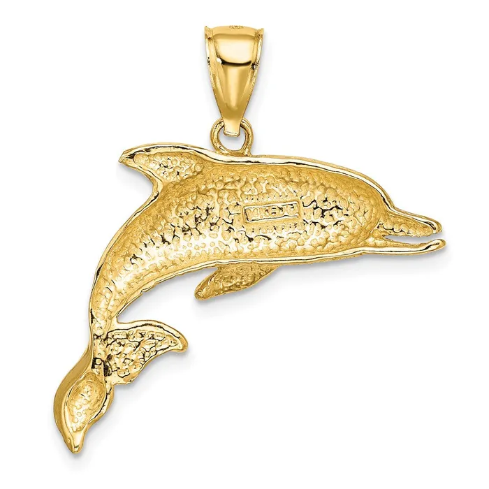 Goldia Charm Necklaces 14k Yellow Gold Polished and Textrued Open Mouth Dolphin Charm