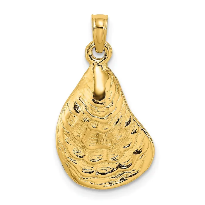 Goldia Charm Necklaces 14k Yellow Gold Textured and Polished Oyster Shell Charm Goldia Charm Necklaces 14k Yellow Gold Textured and Polished Oyster Shell Charm