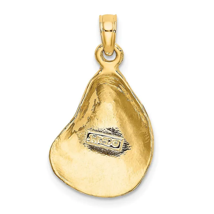 Goldia Charm Necklaces 14k Yellow Gold Textured and Polished Oyster Shell Charm