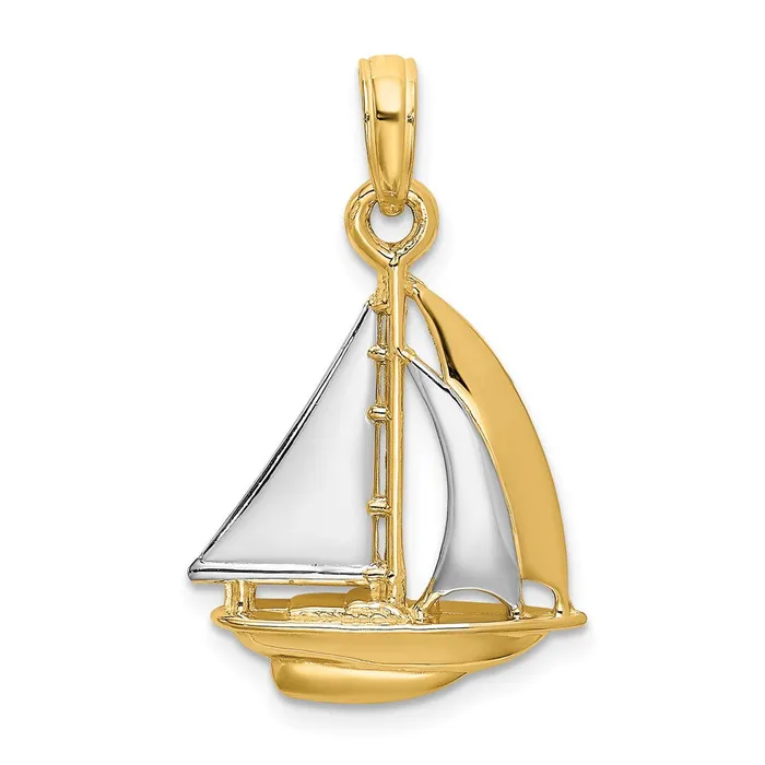 Goldia Charm Necklaces 14k Yellow u0026 Rhodium Gold w Rhodium 3D Polished Sailboat Charm Goldia Charm Necklaces 14k Yellow u0026 Rhodium Gold w Rhodium 3D Polished Sailboat Charm