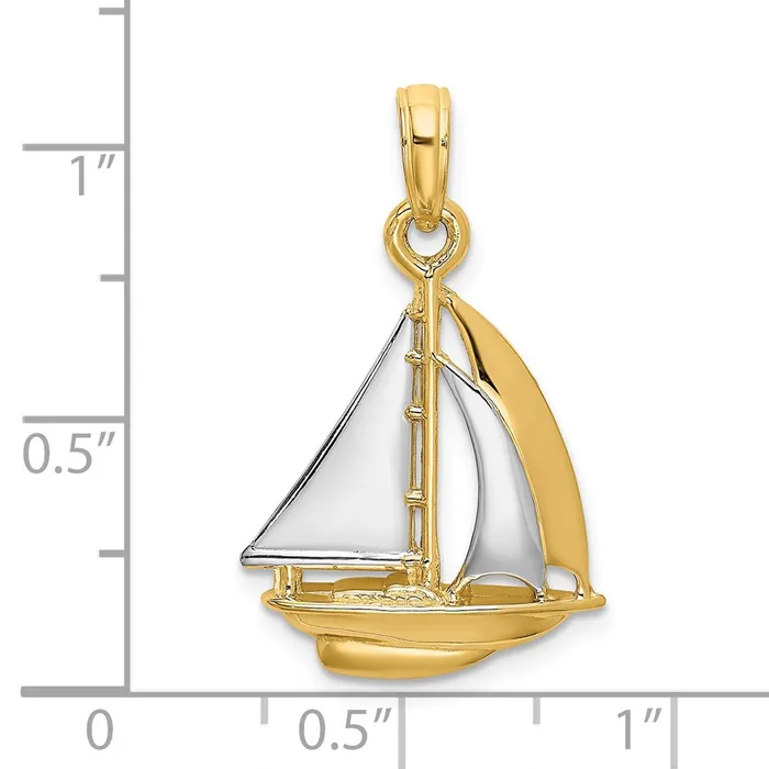 Goldia Charm Necklaces 14k Yellow u0026 Rhodium Gold w Rhodium 3D Polished Sailboat Charm