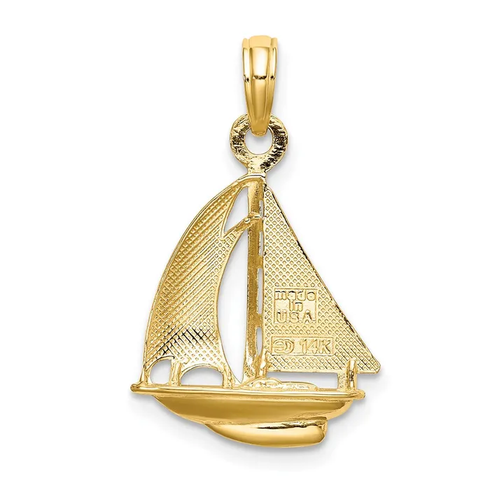 Goldia Charm Necklaces 14k Yellow u0026 Rhodium Gold w Rhodium 3D Polished Sailboat Charm