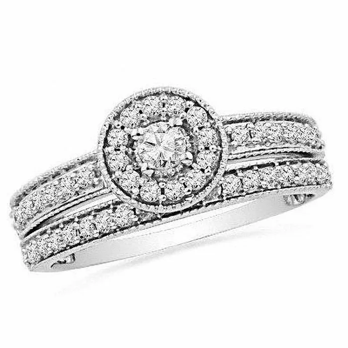 Goldiacom 12 CT Diamond Halo Bridal Engagement Ring Set 14K White Gold Rings Goldiacom 12 CT Diamond Halo Bridal Engagement Ring Set 14K White Gold Rings