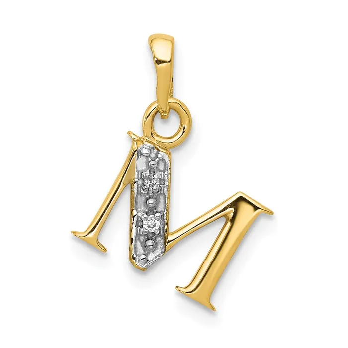 Goldiacom 14k and Rhodium Polished 01ct Diamond Initial M Charm Charm Necklaces Goldiacom 14k and Rhodium Polished 01ct Diamond Initial M Charm Charm Necklaces