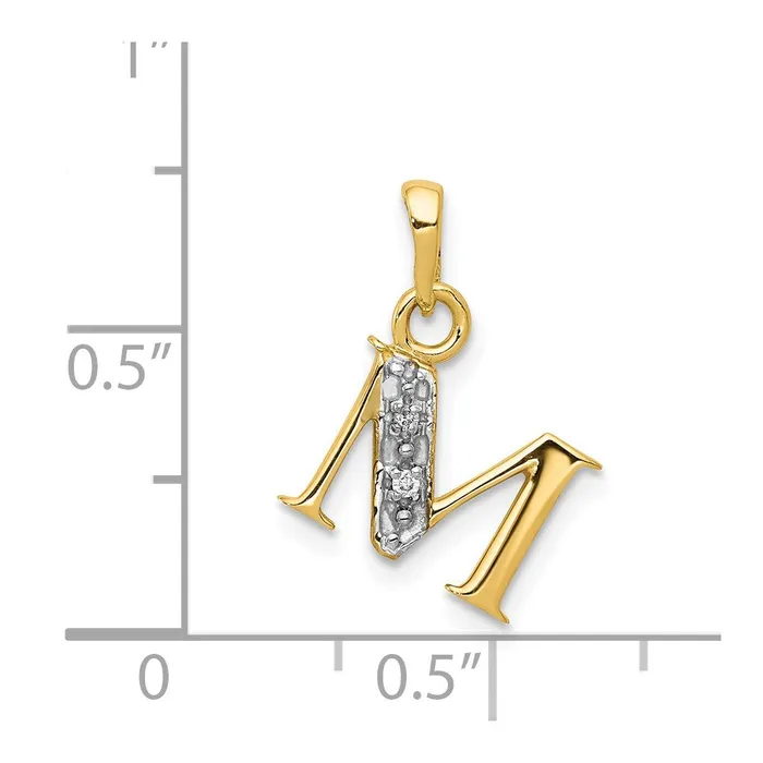 Goldiacom 14k and Rhodium Polished 01ct Diamond Initial M Charm Charm Necklaces
