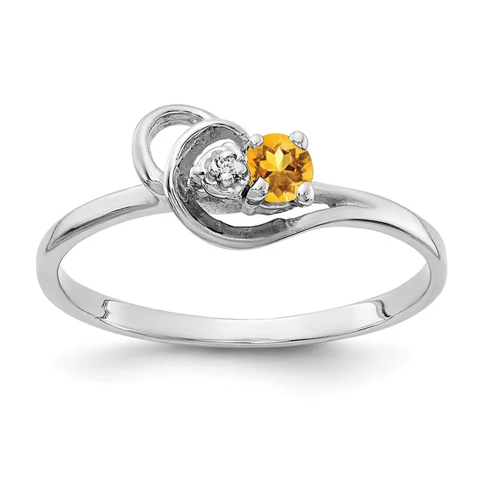 Goldiacom 14k White Gold 3mm Citrine A Real Diamond ring Rings