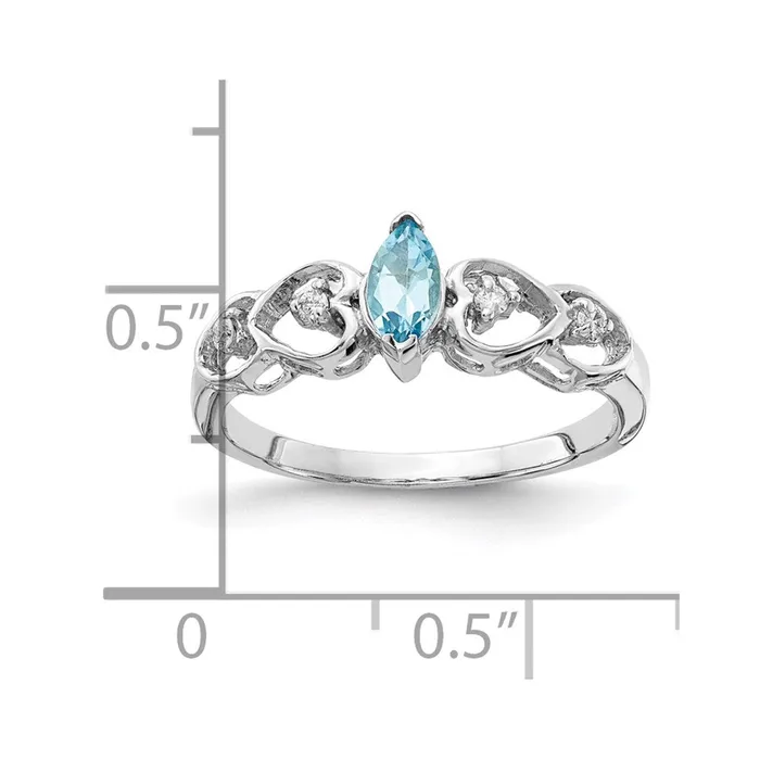 Goldiacom 14k White Gold 6x3mm Marquise Blue Topaz A Real Diamond ring Rings